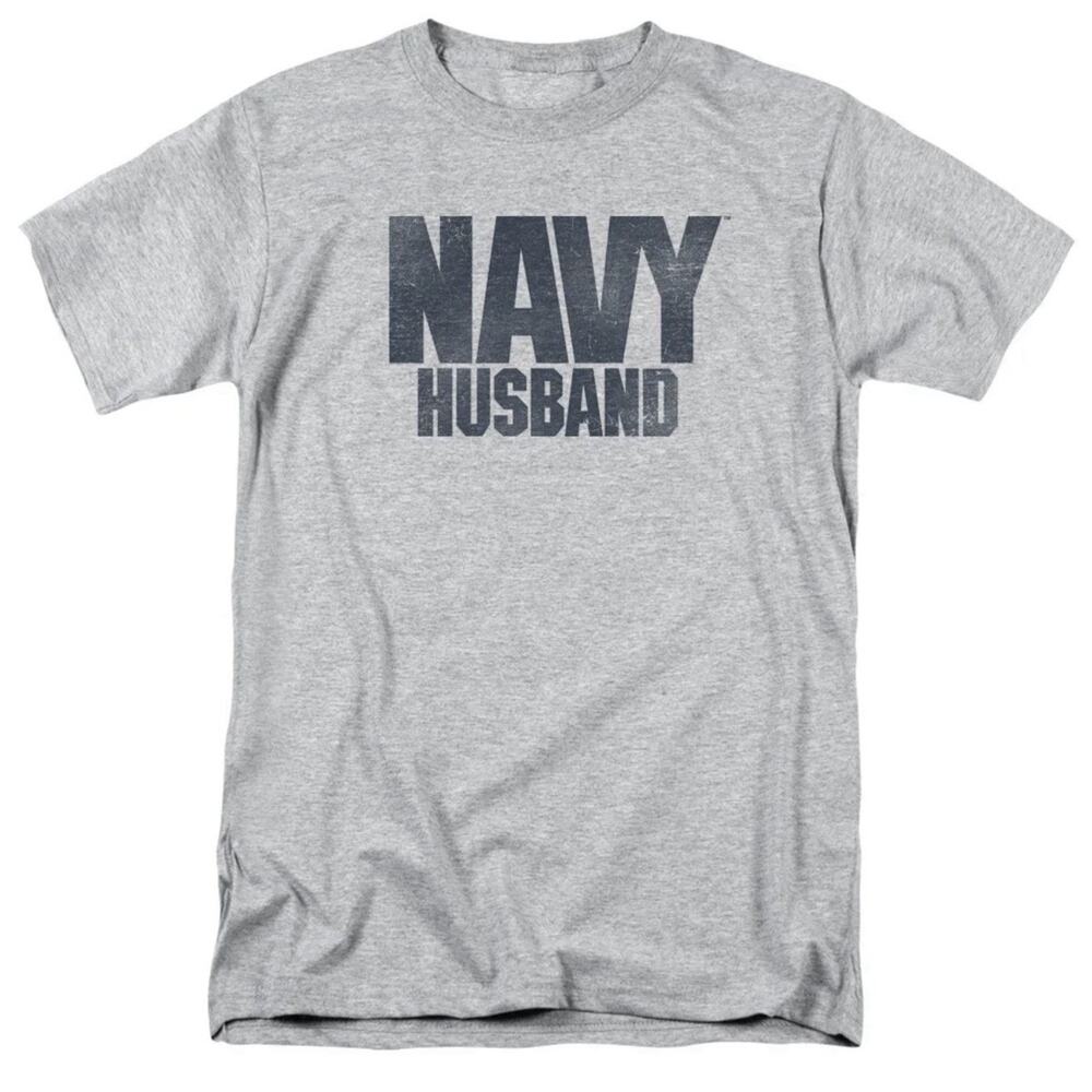 Men’s Navy Men's Husband T-shirt Size XL Gray And Blue With Sticker